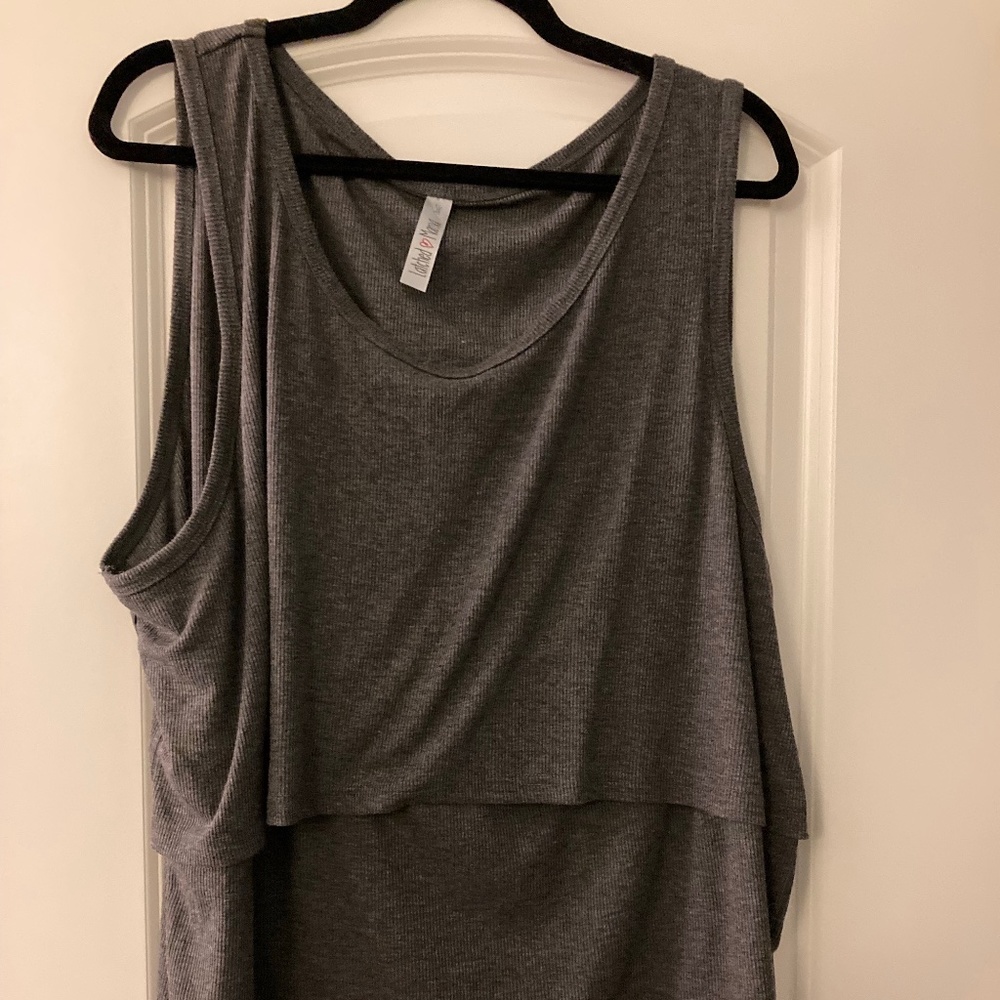 Latched Mama charcoal ribbed nursing tank with front access 3X